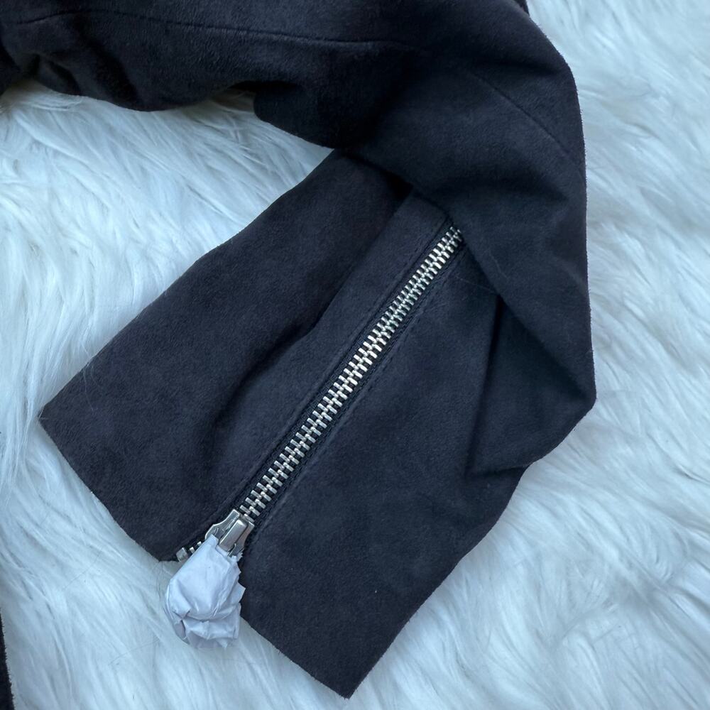 Quince 100% Suede Biker Jacket Charcoal Black Size L Goat Leather Classic NWT - Picture 15 of 16